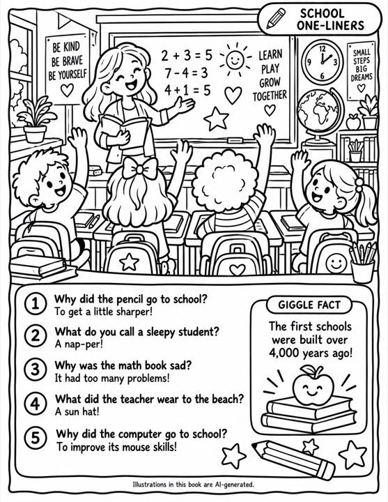A black and white colouring page from a school book