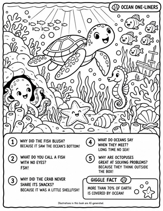 A black and white colouring page from a under the sea book