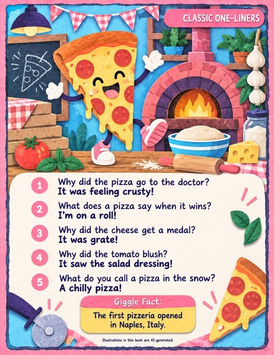 A joke page about pizza written in English