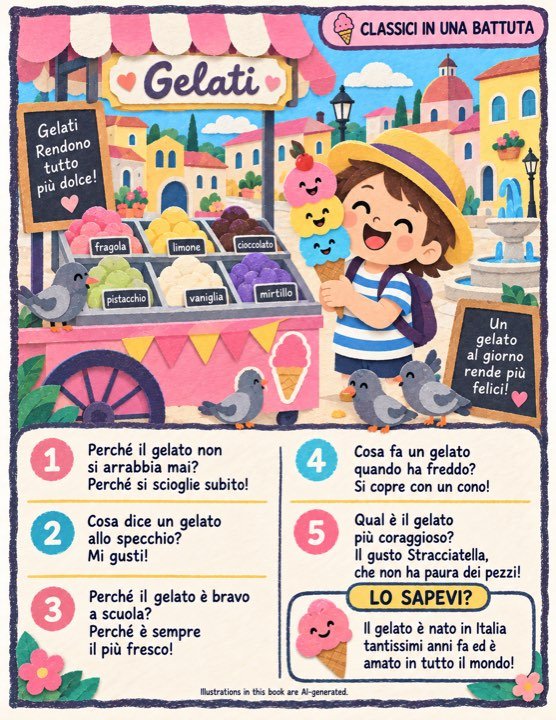 A joke page about ice cream written in Italiano