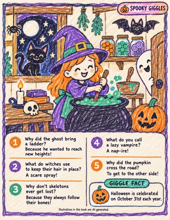 A crayon-coloured page from a halloween book