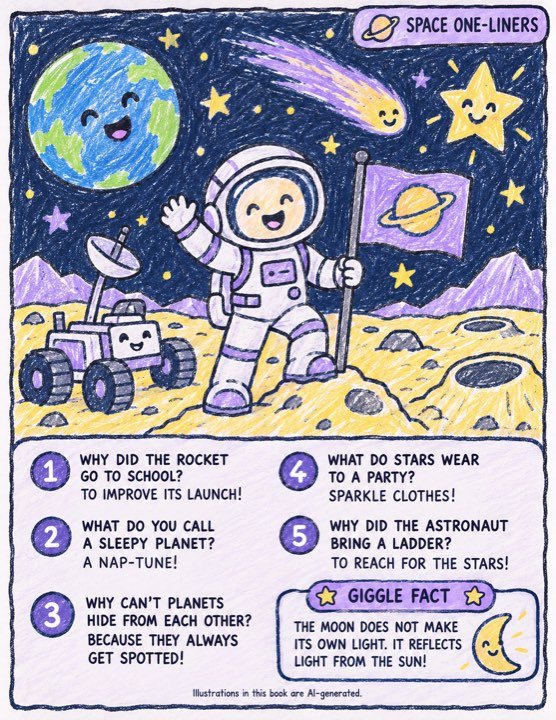 A crayon-coloured page from a space book