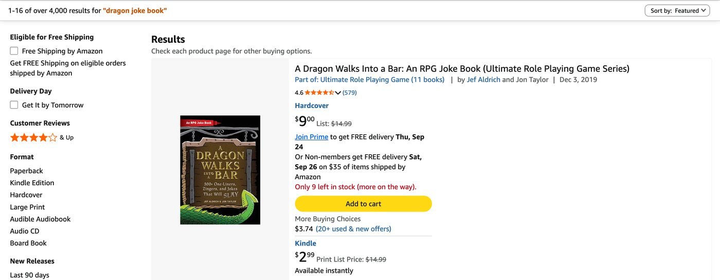 Amazon search results for &ldquo;dragon joke book&rdquo;, 21 September 2026